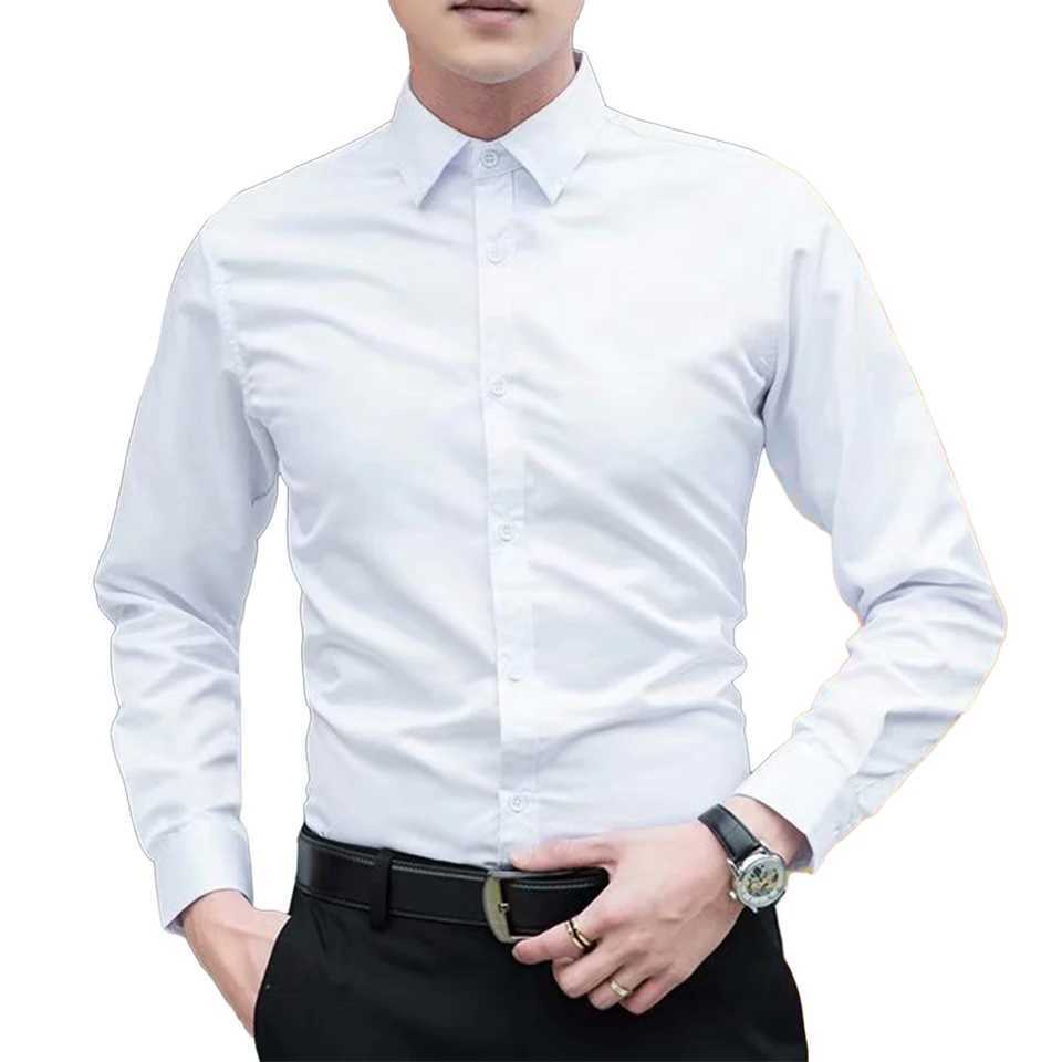 Mens Formal Business Shirts And Blouses Solid Color Long Sleeve Slim Casual Party Shirt Top Clothing Male ClothingXJ250121