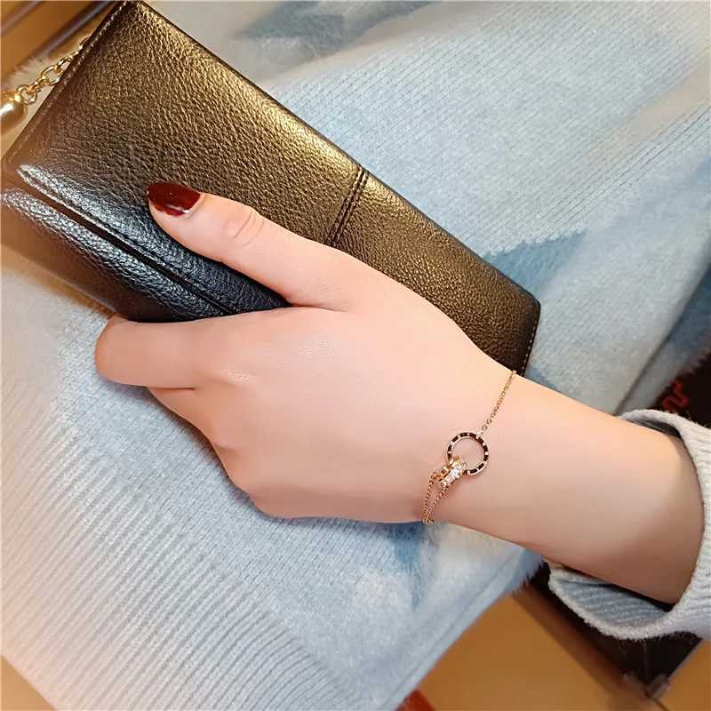 Double Circle Anklet for Woman Roman Numerals Rose Gold Color Titanium Steel Fashion Jewelry (A001)XJ250121