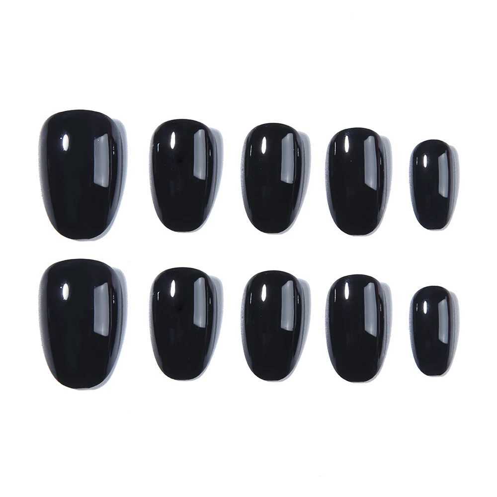 24pcs short false nail black oval nail press on nail can be disassembled for reuse minimalist style for women and girls dailyW250120