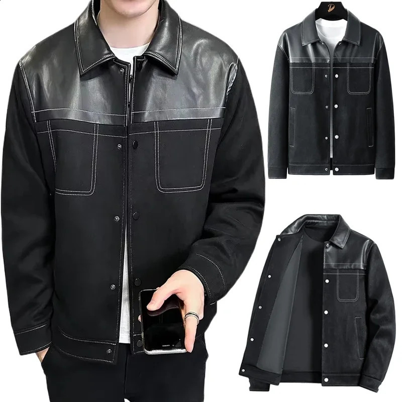 Mens Clothing Suede Outerwear Spring Casual High end Patchwork Leather Coat 2024 Lapel Jacket 250109