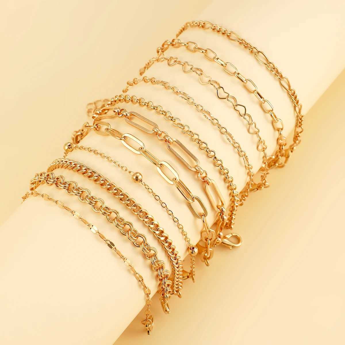 New 11Pcs/set Vintage Boho Cuban Bracelets For Women Temperament Gold Color Stackable Bracelets Sets Fashion Daily Wear Jewelry W250121