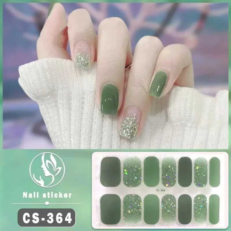 Glitter Pink Bake Free Gel Nail Enhancement Sticker Press On Marble Gradient Color Jump Color Waterproof Durable Nail Art DecalsXJ250120