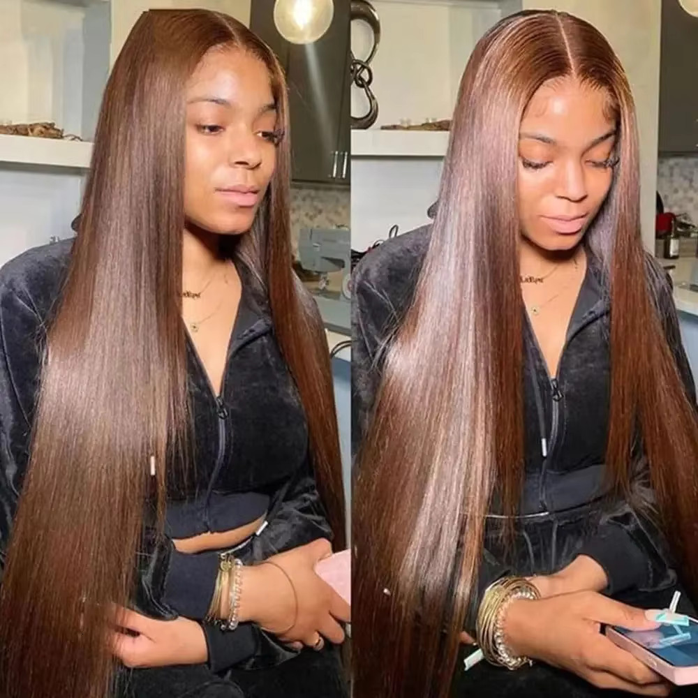 250 Density Chocolate Brown Straight Hair Wig Front 13X4 13X6 HD Lace Frontal Human Colored Wigs Preplucked For Women