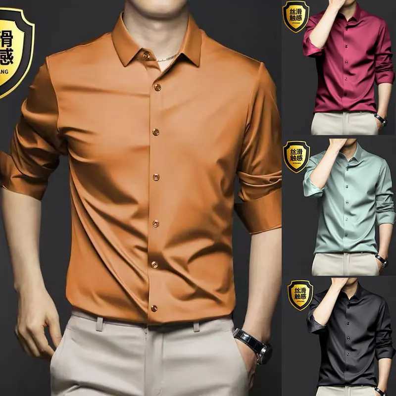 6XL mens shirt long sleeve silky dress Spring and Autumn free ironing Business casual fashion high quality slim breathableXJ250121