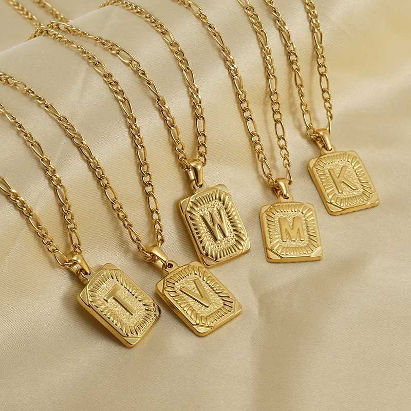 Figaro Chain 18K Gold Plated Stainless Steel 26 Initials Letter Card Pendant Necklace For Women Gift Jewelry WholesaleXJ250121