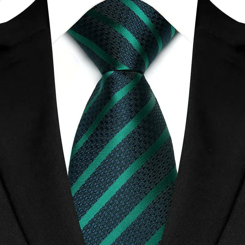 8CM Mens Necktie Green Color Stripes Floral Solid Ties For Man Groom Jacquard Woven Neck Tie Business Wedding Party 250114