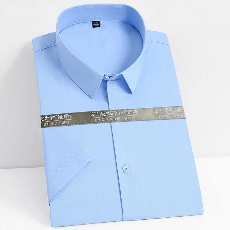 Bamboo Fiber Men Short Stretch Solid Dress Shirts Regular Fit Formal Business Social Camisas Short Sleeve Bamboo FiberXJ250121