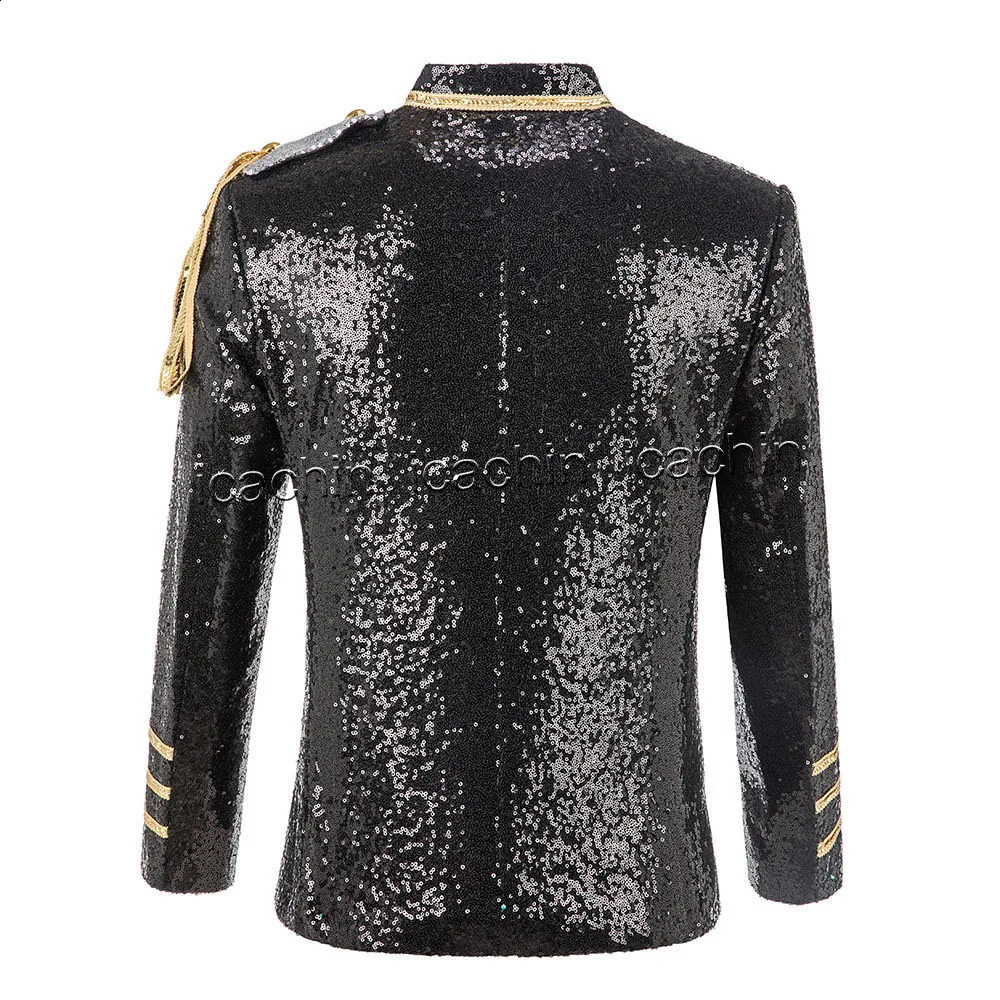 Men Sequin Uniform Stage Jacket MJ Costume Blazer Masculino Black Red Blue Silver Glitter EXO Suit 250106