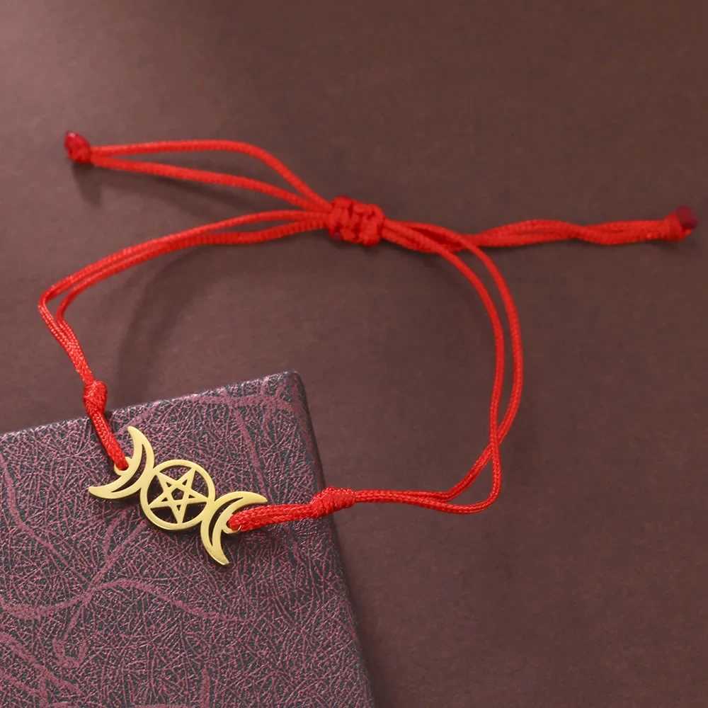 Dara Triple Moon Wiccan Anklet Bracelet Crescent Moon Pentagram Godd Symbol Stainl Steel Bracelet Vintage JewelryXJ250121