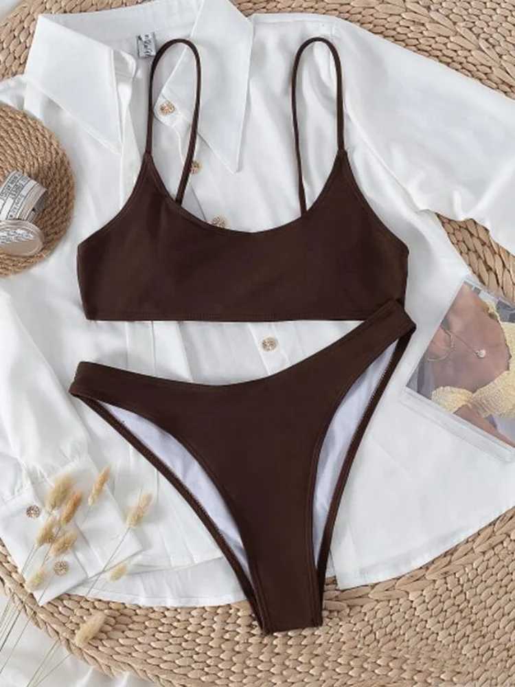 OIINAA Sexy Swimsuit Women Bikini Set Solid Simple Spaghetti Strap Two-Piece Fe Swimwear Fashion Bathing Holiday BeachwearXJ250120