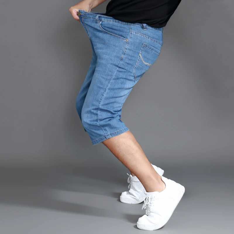 Capri Denim Shorts Men Cropped Trousers Boys High Waist Thin Plus Size 40 42 44 46 48 Male Oversized Calf Length Summer Jeans X250203