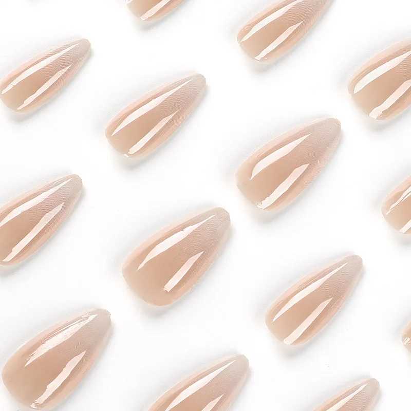 Simple Glossy White Nude Gradient Wearable Nail Tips Almond Shape Fake Nail Art Finished Full Cover False Nail Press on Nail BarW250120