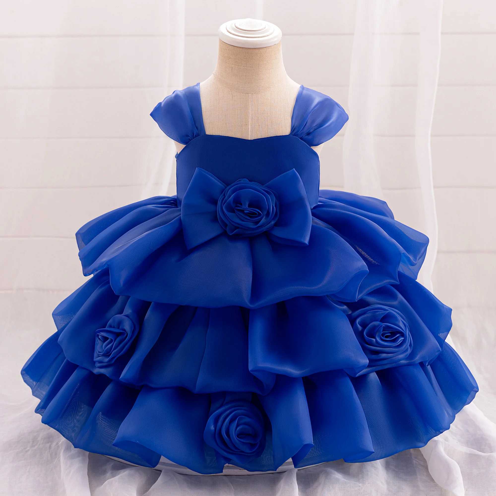 Pink Flower Baby 1st Birthday Girl Party Dress Fluffy Layered Lace Wedding Baptism Prom Princess Dresses Bridemaid Kids Clothing X250203