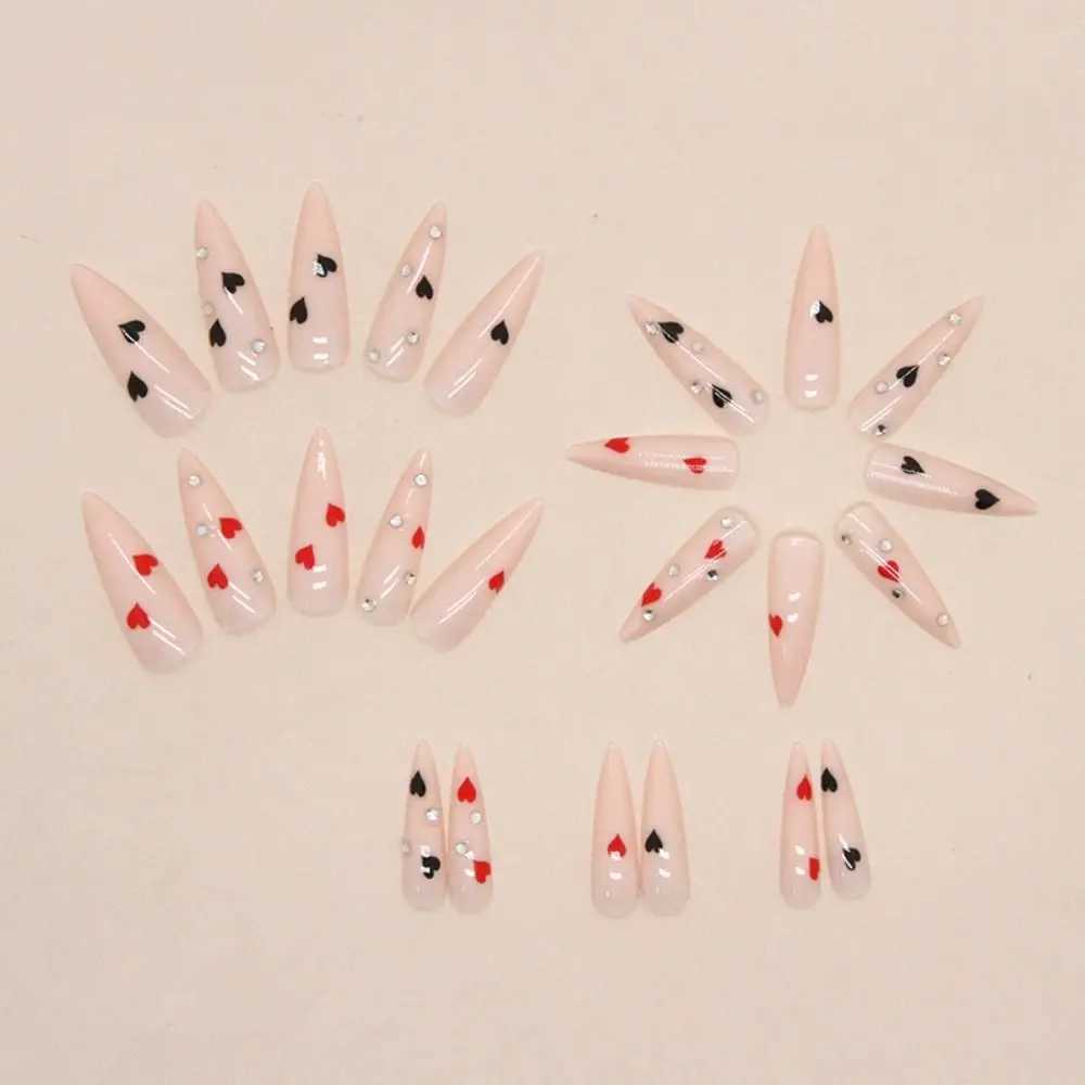 24 pieces of long thin high-heeled French fake nails with white edges simple Aurora fake nails fully covered nail press DIY detachable handleW250120