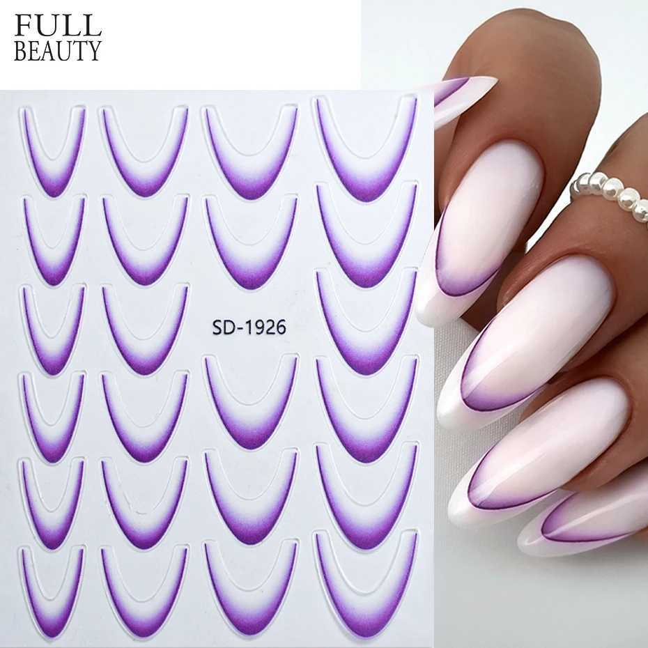 Gradient French Line Nail Stickers Decals Purple Pink Blue 3D French Tips Manicure Nail Art Gel Sliders Decorations AccessoriesXJ250120