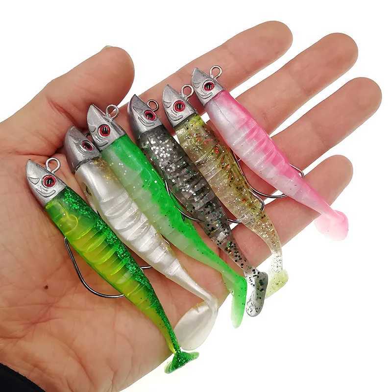 Fake Lure Jigging Soft Bait Fishing Lures 9/11cm 15.6/23.3g DIY Head Jig Fish T Tail Sea Bass Lure Fishing Tackle 6 ColorsXJ250122