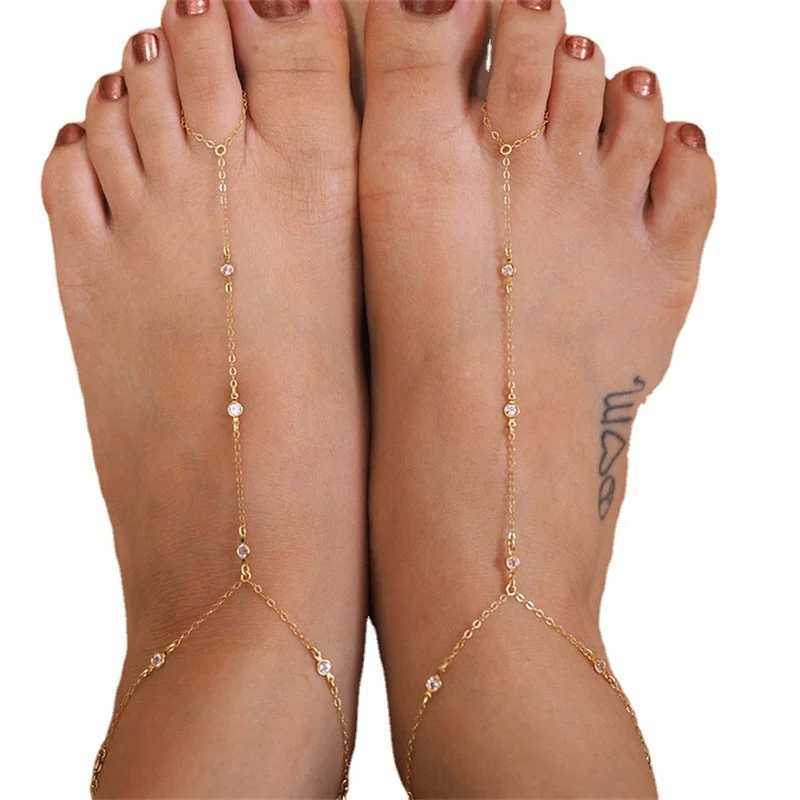 Fashion Rhinestone Thin Chain Anklets For Women Vintage Gold Silver Color Ankle Bracelet Boho Beach Jewelry Summer AccoriesXJ250121