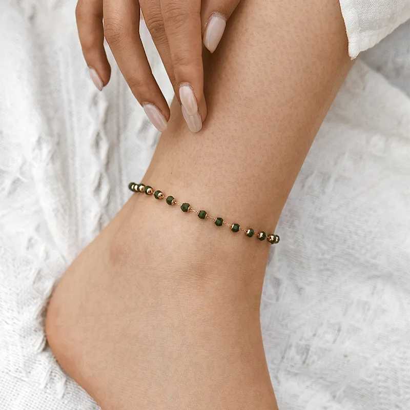Vintage Ethnic Style Green Acrylic Bead Handmade Beading Women Anklet Adjustable Size Daily Wear Feet Accories Chic JewelryXJ250121