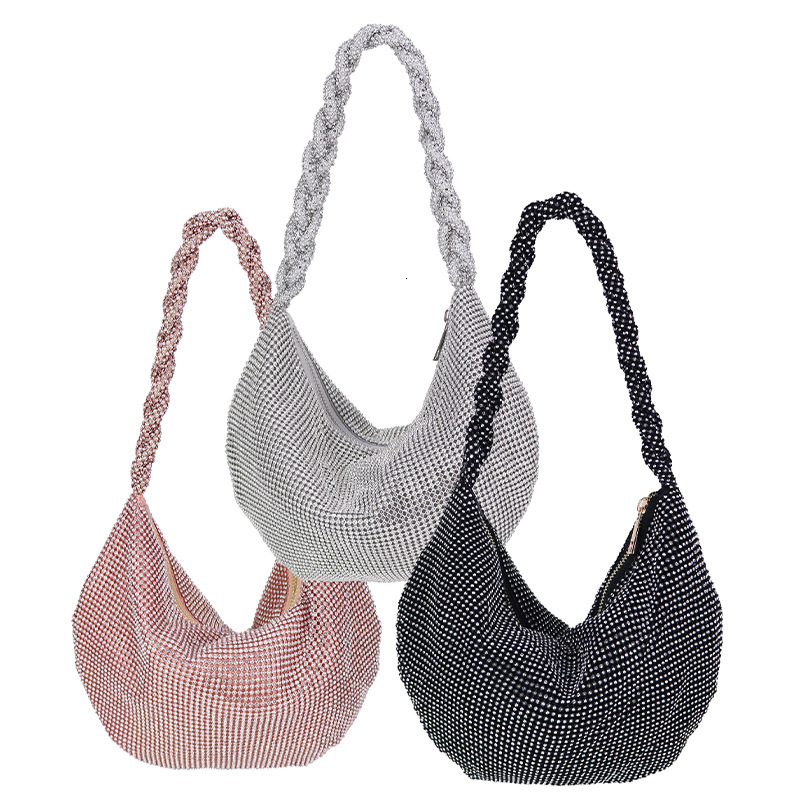 Underarm Bag With Inlay, Full Handbag, Versatile Temperament, New Water Diamond Dinner One Shoulder Dumpling Bag, Straight Hair