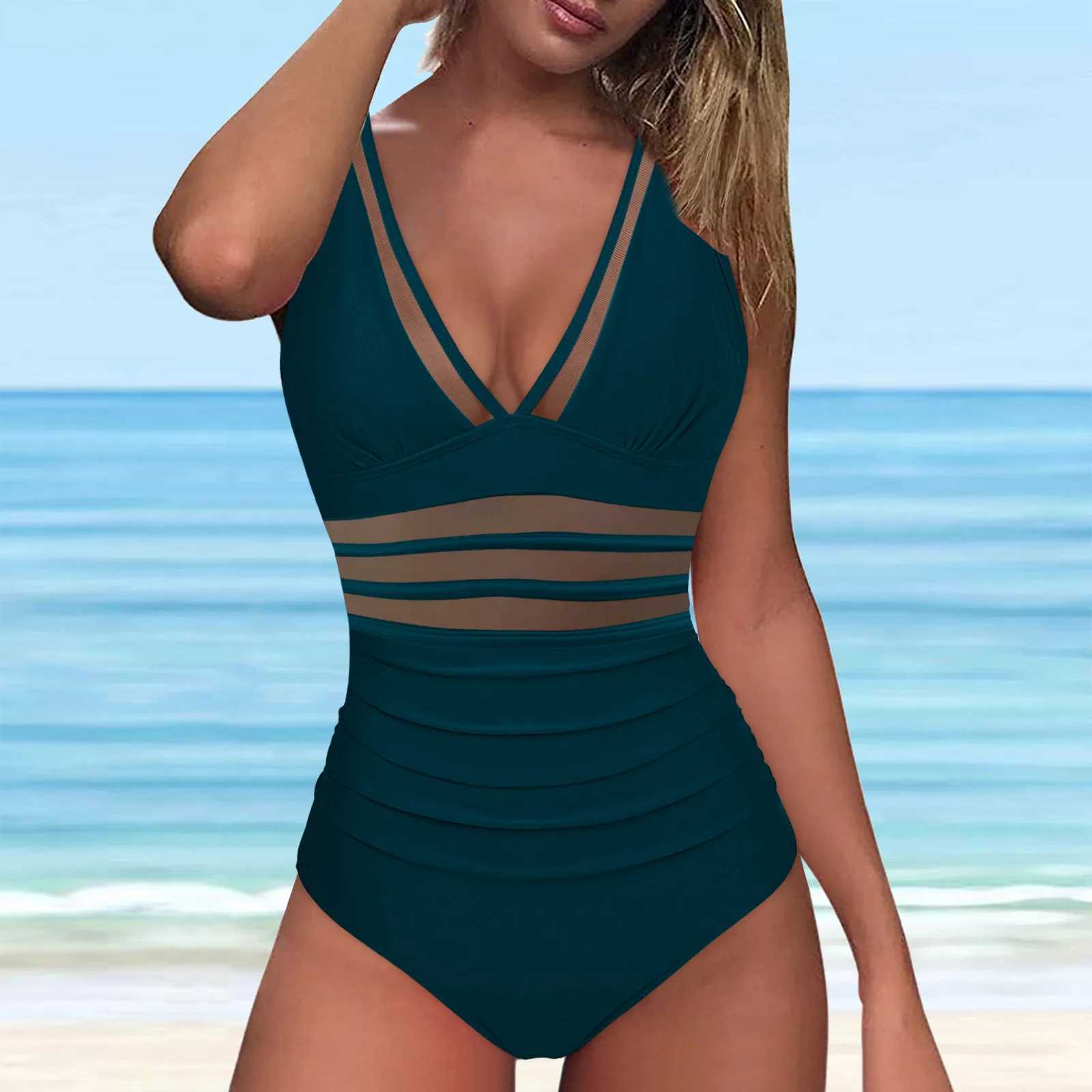 High Waisted Bikini Bot Women Mesh 1 Piece Swimwear Push Up Padded Bikini Swimsuit Training Athletic Swimwear Sexy BikiniXJ250120
