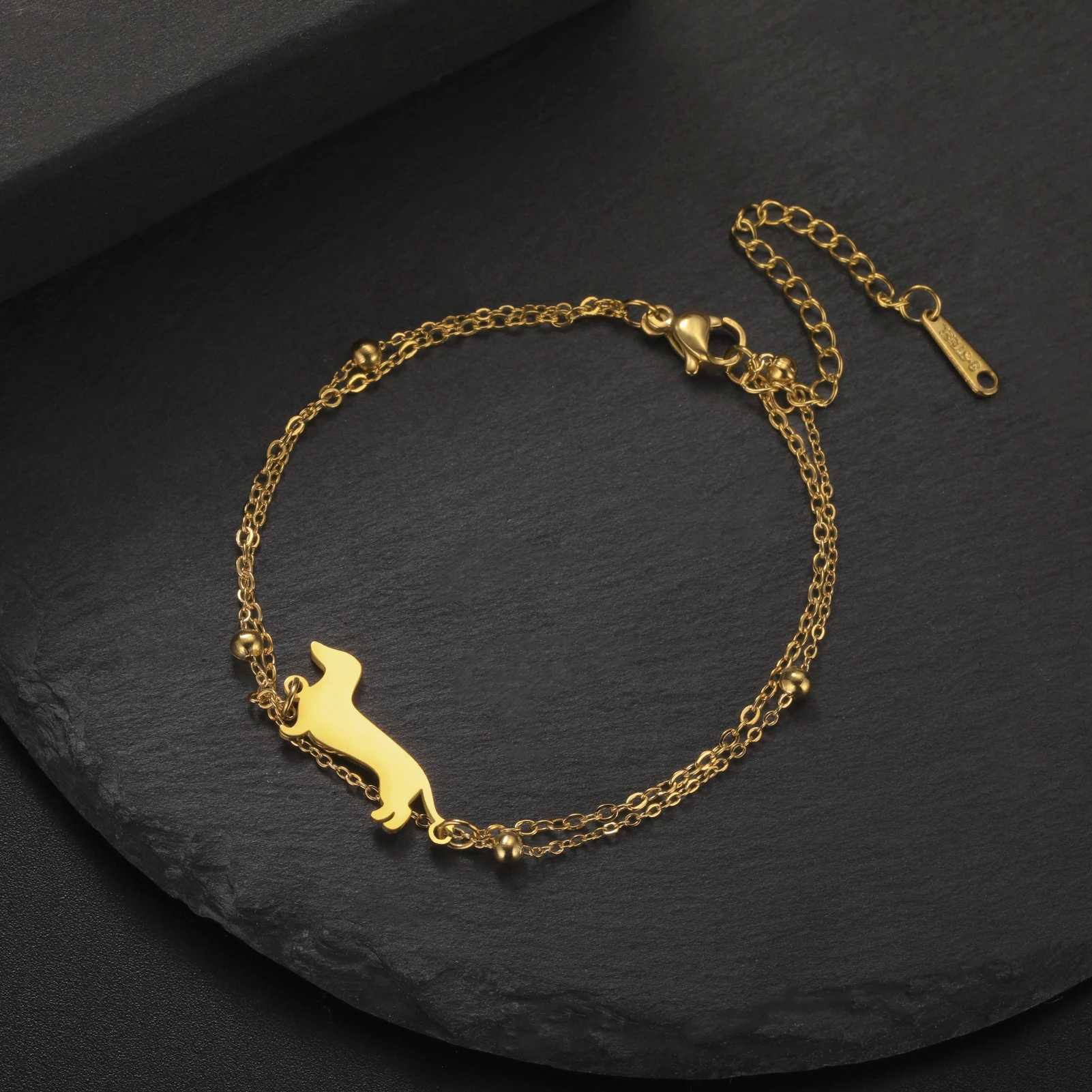 Cute sausage dog stainless steel bracelet suitable for womens Valentines Day jewelry and gift wholesale W250121
