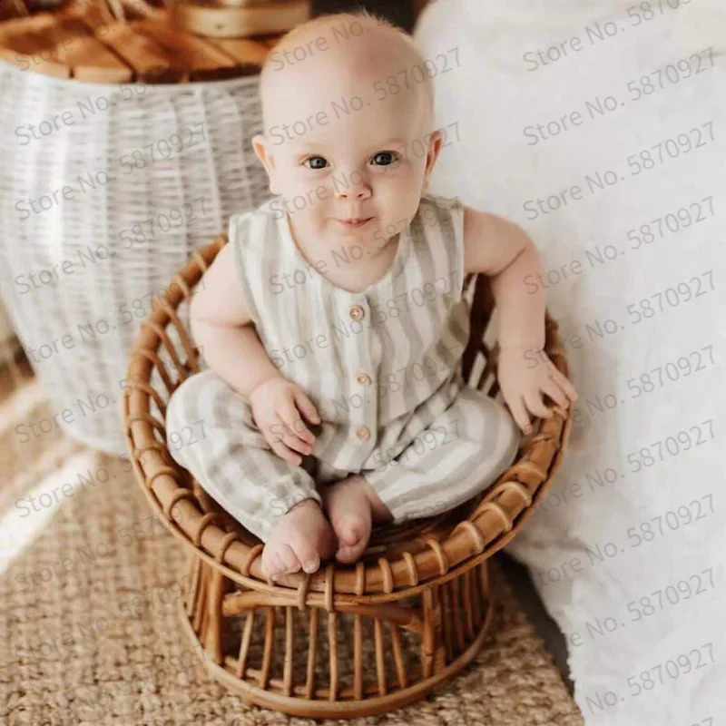 born Pography Props Handmade Round Rattan Chair Baby Bed Infant Prop Shoot Studio Posing Accessories Sofa 250110