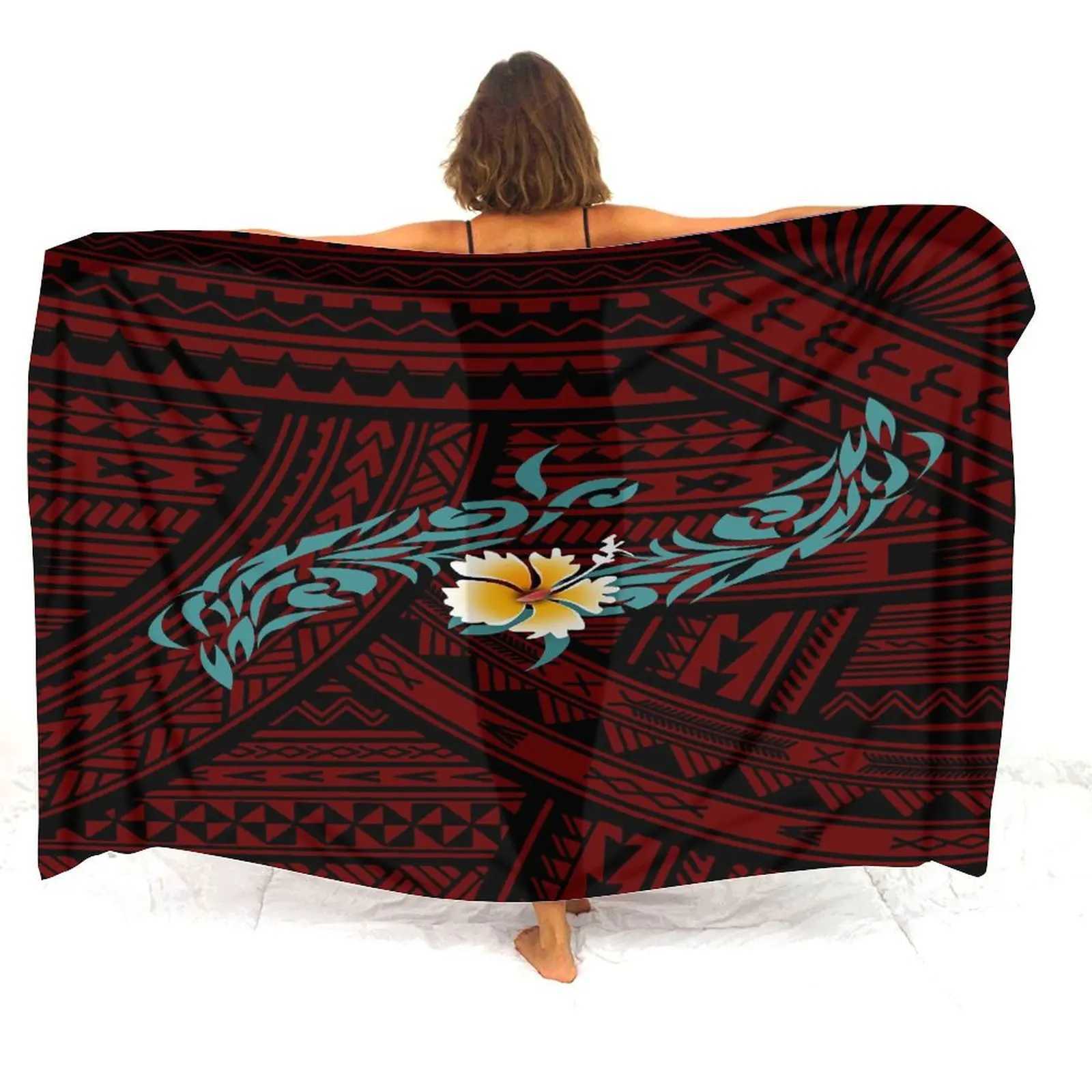 Haiian Resort Beach ron Polynesian Vintage Hibiscus Flower Print Custom Quty Fabric Ladies Sarong Summer Hot Sale W250120
