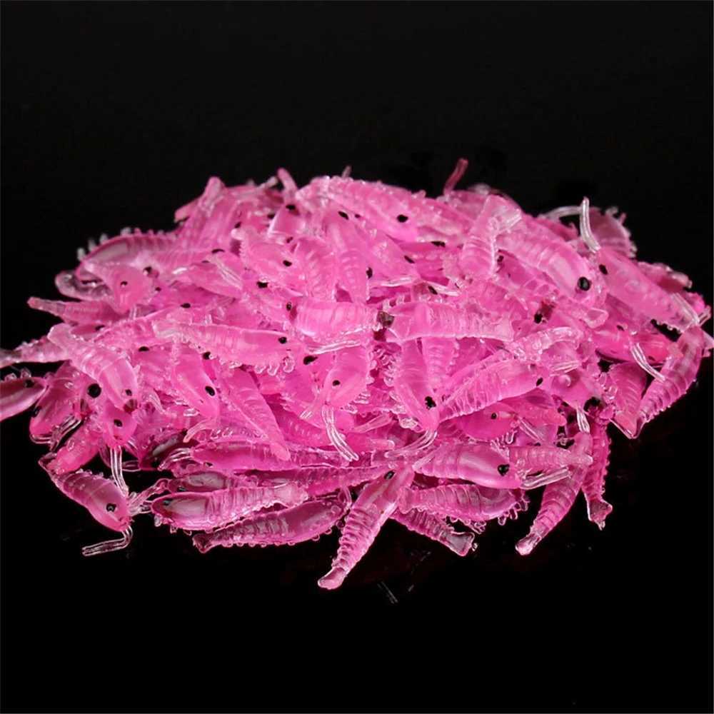 100pcs Soft Silicone Shrimp Fishing Lures 2.7cm 0.3g Small Light Green Freshwater Fishing Glow Shrimp Bait Carp Fishing pescaXJ250122