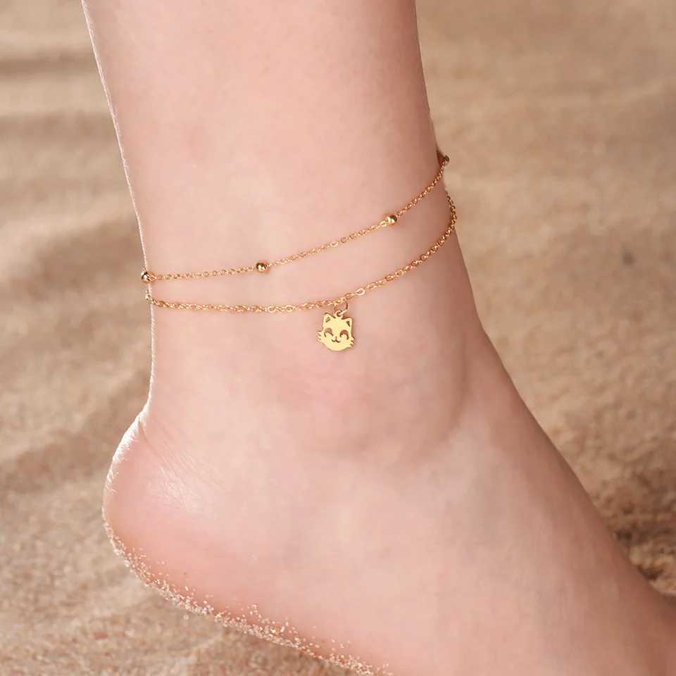 Cazador Stainl Steel Cute Cat Kitten Chain Foot Anklet Summer Beach Gold Color Bracelet on the leg for Women Jewelry Gift NewXJ250121