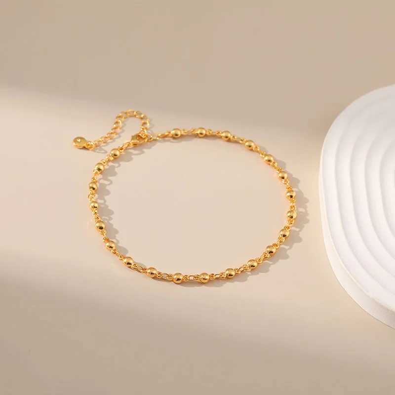 Simple Gold Color Beads Chain Summer Waterproof Metal Women Anklets Fancy 18K Gold Plated European Foot Accories N JewelryXJ250121