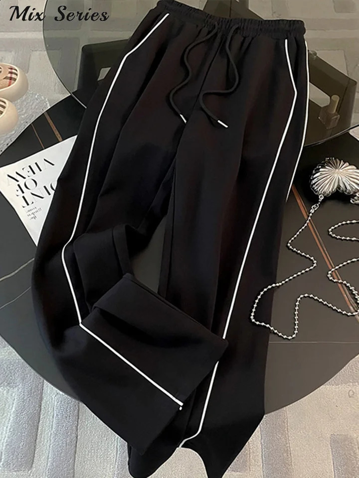 Cozy Striped Contrast Sweatshirt Pants Set Women Casual Lapel Full Sleeve Zipper Tops Long Trousers Lady Sportswear 250122