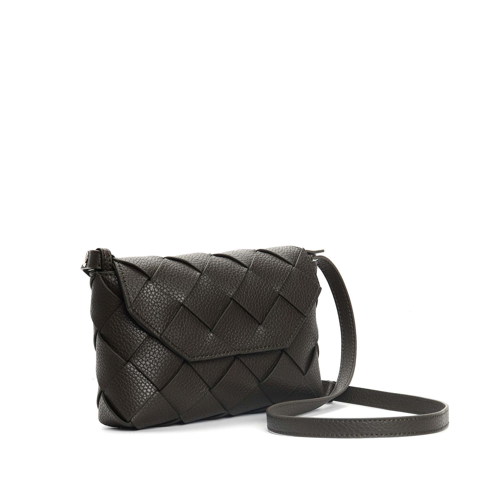 Bag 2024 Autumn New Diagonal Woven Lychee Patterned Cowhide Commuting Small Square Bag, Single Shoulder Fashionable And Versatile