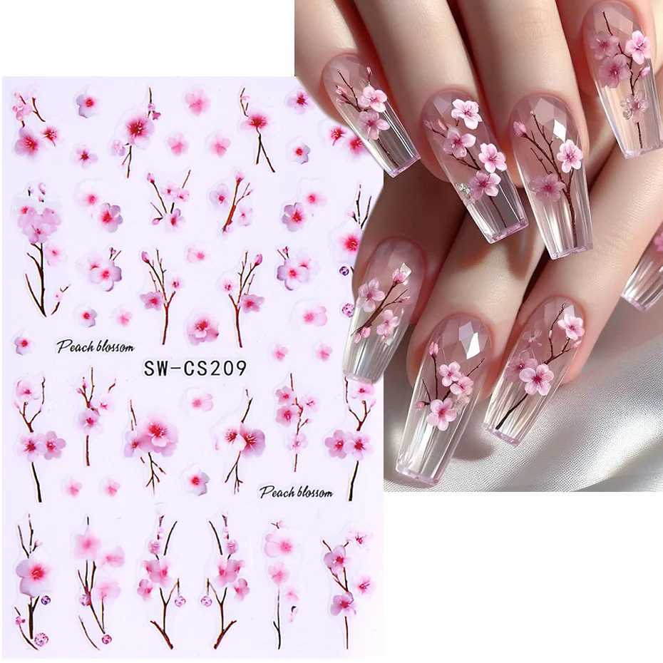 3D Pink Cherry Blossom Nail Stickers Lace Denim Butterfly Sakura Flower Petals DIY Y2K Spring Summer Slider Nail Art DecorationXJ250120