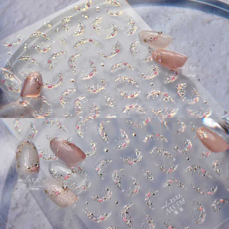 1pcs French Ice Crystal Nail Sticker Shiny Jelly Self Adhesive Sticker Gold Silver Bronzing Cartoon Slider For Nails DecorationsXJ250120