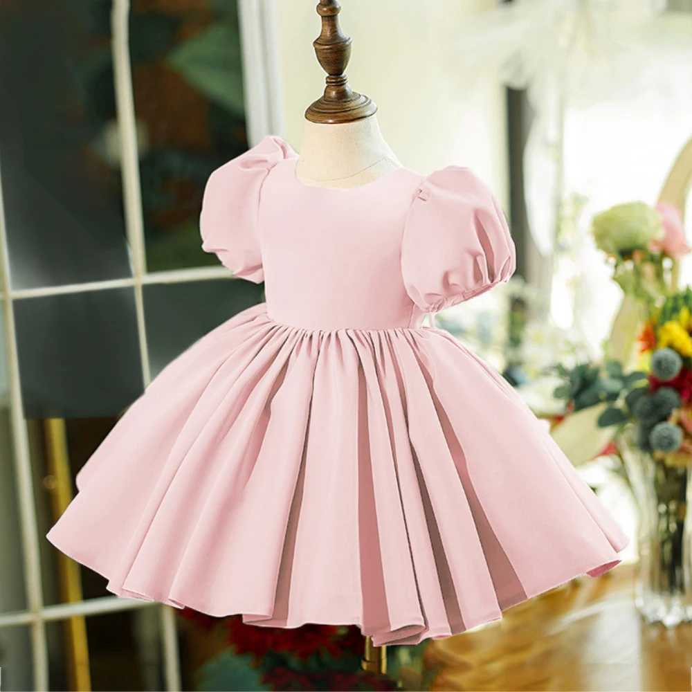 Fashion White Party Girls Dresses for Kids Puff Sleeve Wedding Baptism Princess 1st Birthday Dress Girl Bridemaid Summer Clothes X250203