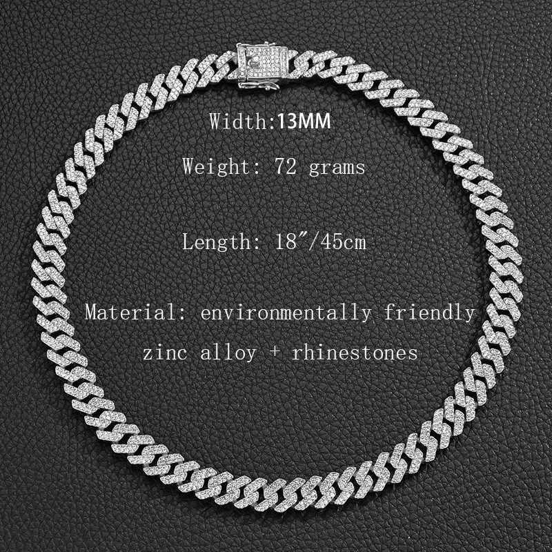 Men Women HipHop Iced Out Bling Prong Cuban Chain Necklace Suit 13mm Paved Rhinestone Link Chain Choker Bracelet Fashion JewelryXJ250121
