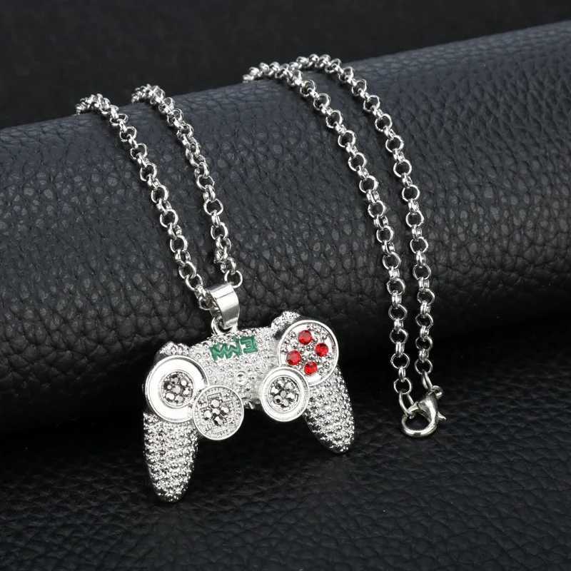 Hip-Hop Jewelry Game Console Handle Necklace Pendant Gold Color Chain Rhinestone Necklace Charms for Children Boys GiftsXJ250121