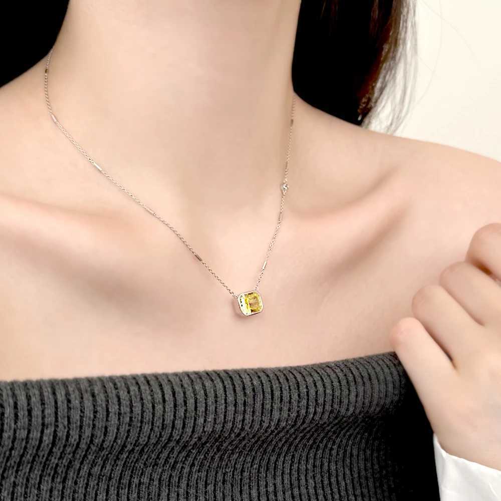 Real S925 Sterling Silver Pink Necklace Women Brilliant Rectangular Diamond Pendant Necklace Female Luxury Jewelry 8A ZirconXJ250114