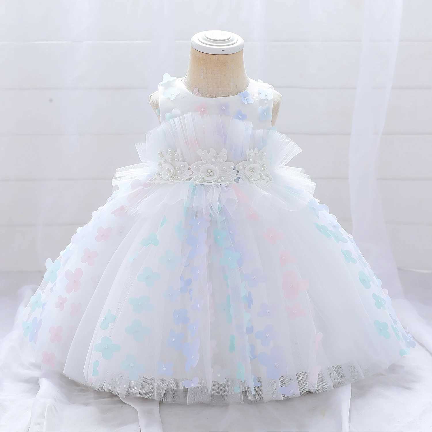 Newborn Christening Bow White Wedding Princess Dresses Children Toddler Baptism Baby Girl Clothes 1 Years Birthday Lace Dresses X250203