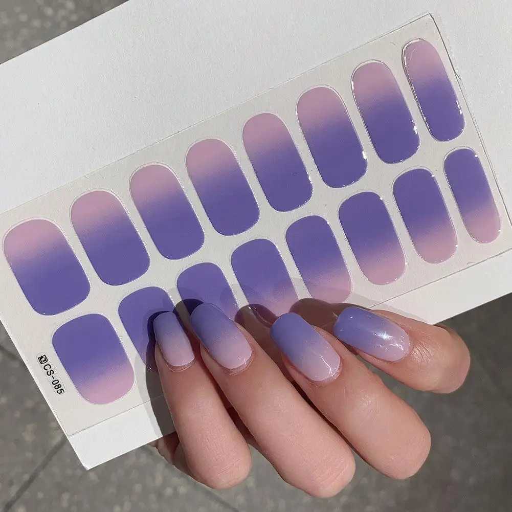 17Colors Hot Semi-cured Gel Nail Stickers Solid Color Nail Semi-baked Paste Decals UV Lamp Need Tips Full Nail for Women hotW250120