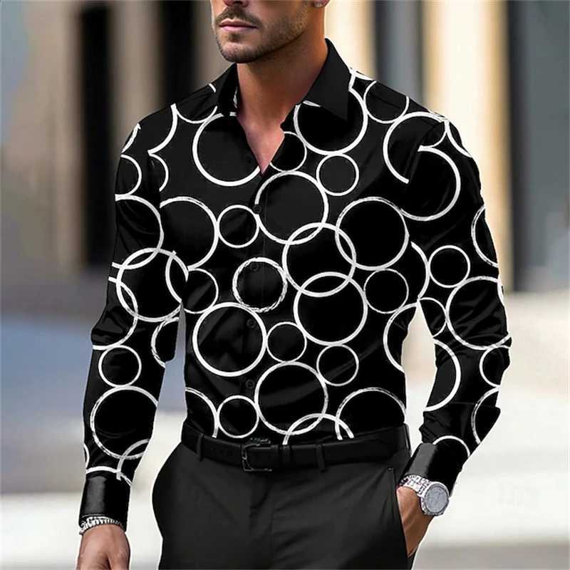 Spring And Autumn Mens Business Long Sleeve Shirt Patchwork Printing Single-Breasted Basic Blouse Simple Button Front ClothingXJ250121