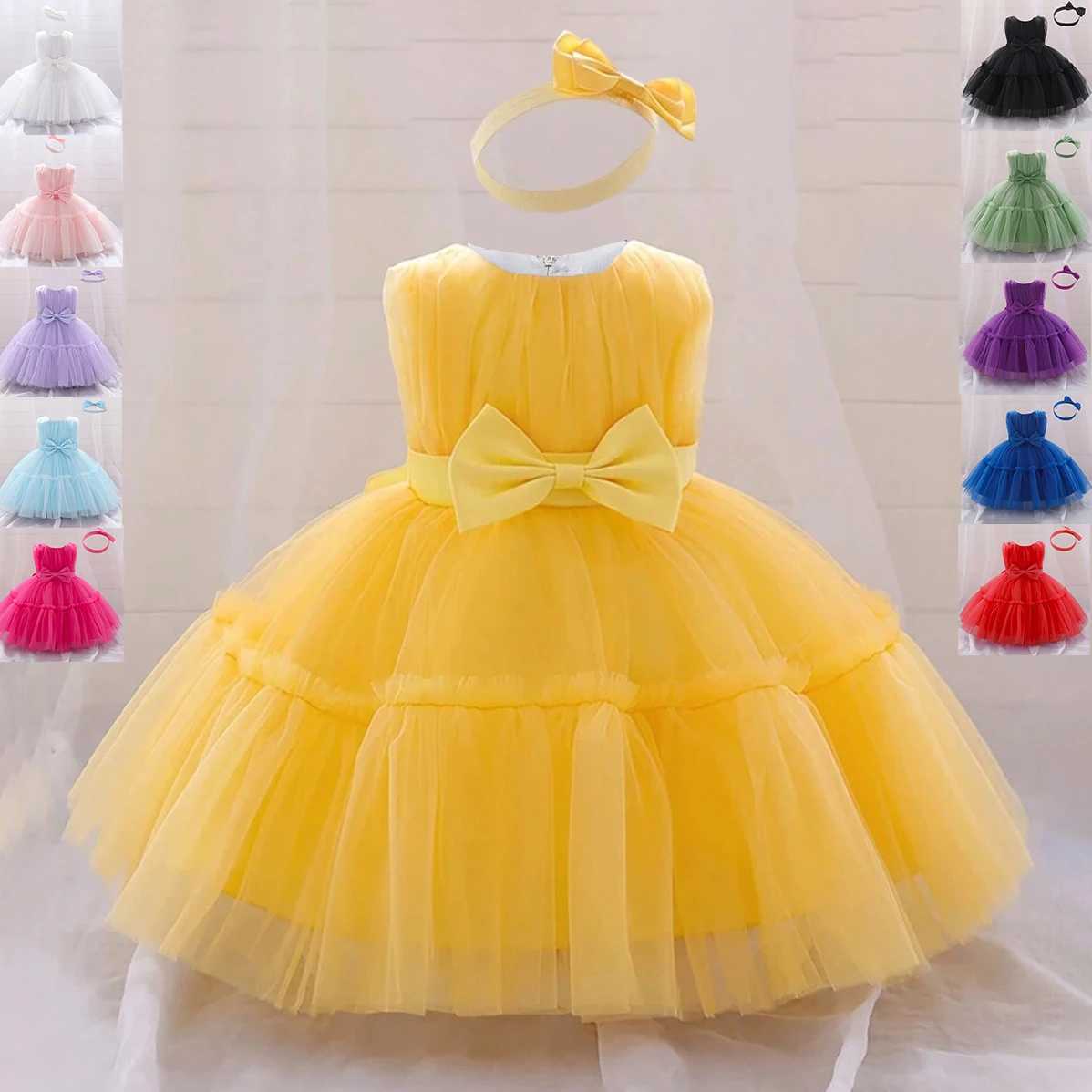 Baby pleated girl princess dress baby white 1st birthday Baptist dress toddler bow party wedding ball dress baby costume X250203