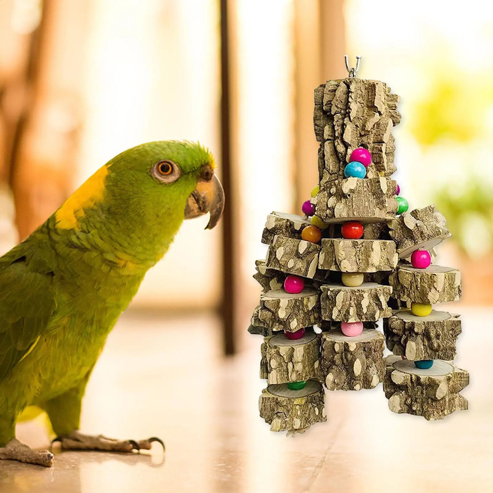 Large Bird Parrot Toy Cage Natural Wooden Blocks Bird Chewing Toy Parrot Cage Bite Toy Macaws Cockatoos Accessoires 250121
