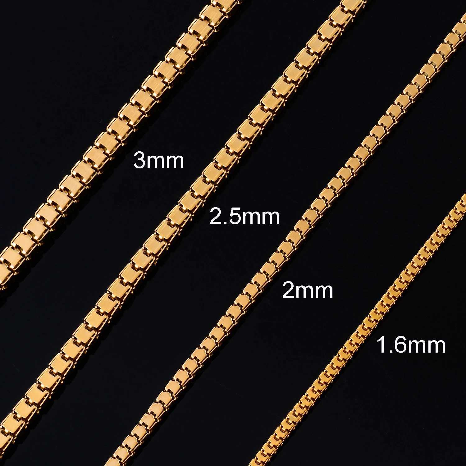 1.6/2/2.5/3mm Width Stainless Steel Square Box Link Chain Necklace Gold Color Hip Hop Choker Jewelry for Women MenXJ250121