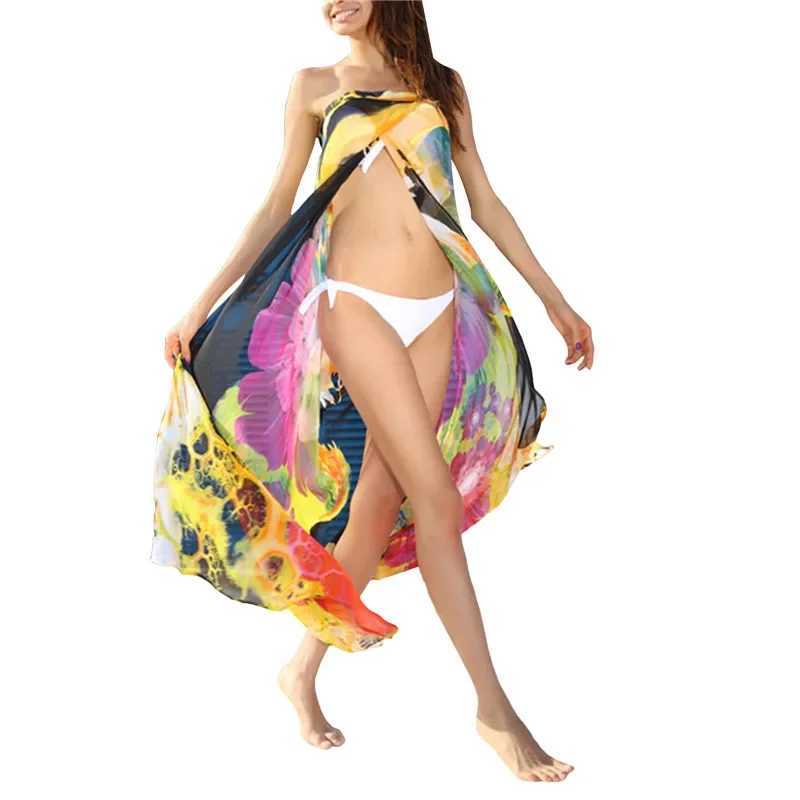 Bikini Beach Cover Ups For Women Yellow Blue Black Tie-ed Sleeve Strl Long Beach Dr For Women W250120