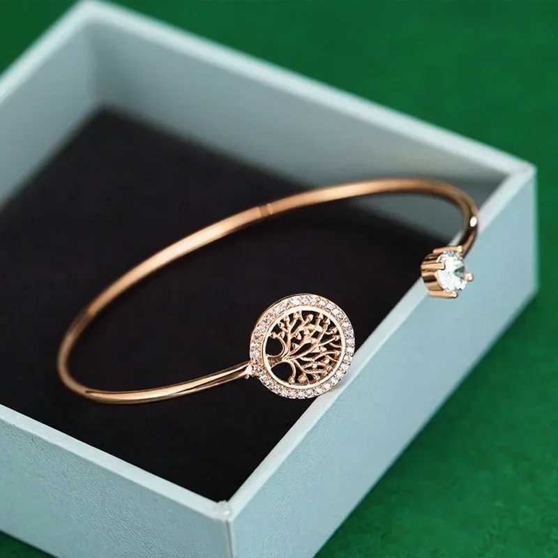 Europe and America Style Simple Delicacy Embed Zircon Tree of Life Bangle Elegance For Women Open Mouths Bracelet Paty Jewelry W250121