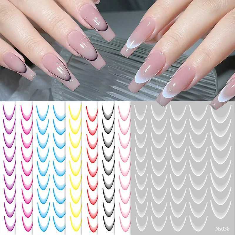 White French 3D Nail Stickers Manicure Gradient Line Flower Nail Art Designs Self-Adhesive Nail Tips Guides for DIY DecorationXJ250120