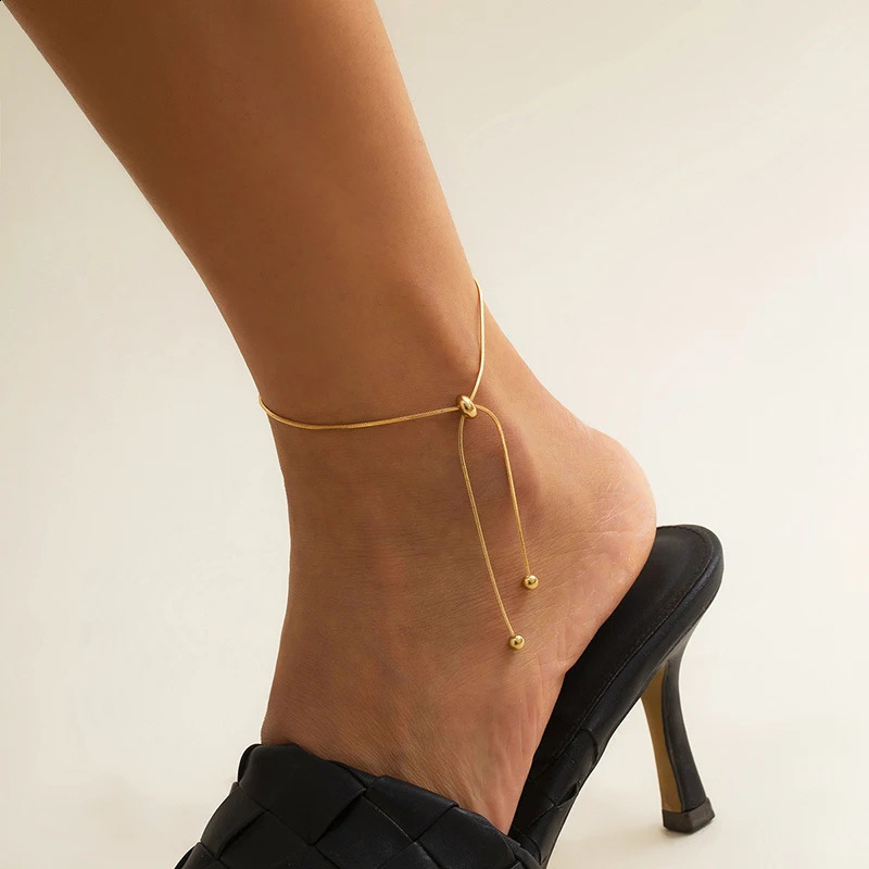 Simple Adjustable Chain Anklet Bracelet for Women Fashion Vintage Thin Female Foot Beach Jewelry 2024 Gift 250114
