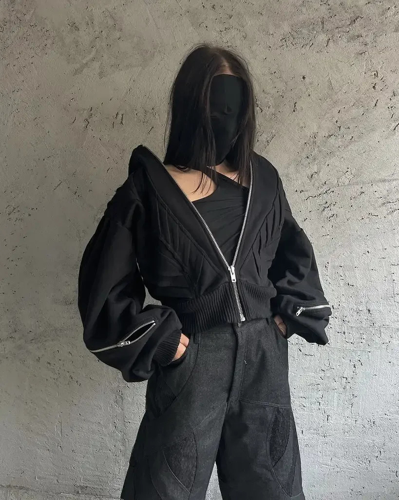 Dark Retro Hoodie Y2K Zip Jacket Rock Hip Hop Embroidered Zipper Long Sleeve Oversized Sweatshirt Men Women Clothes 250110