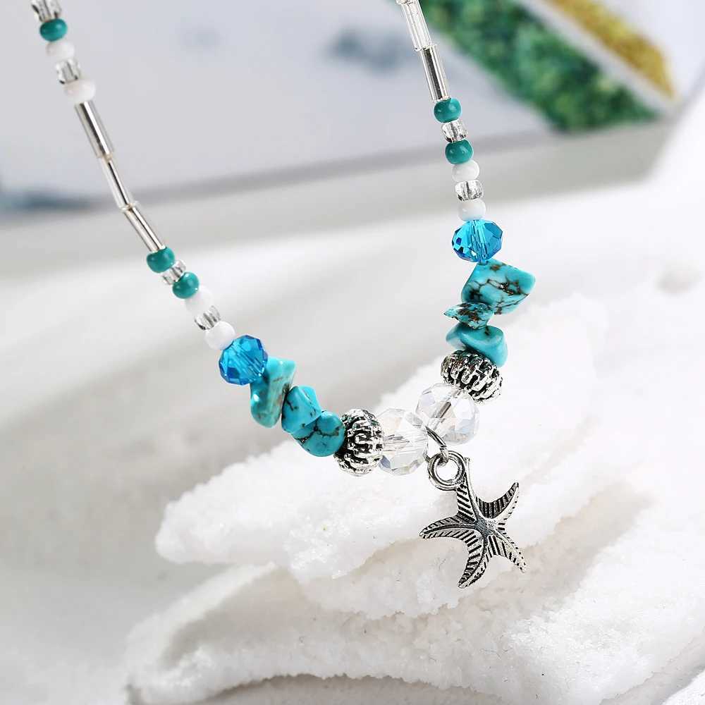 Vintage Starfish Pendant Anklets Stone Beads Ankle Women Summer Beach Handmade Bohemian Foot Chain travelling Souvenir GiftsXJ250121